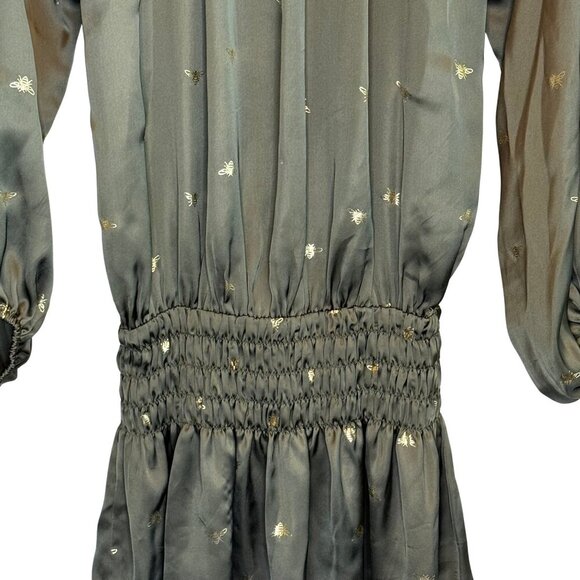 Harper Wren Hunter Green Drop Waist Dress with Gold Metallic Bees - Size Small - Picture 9 of 9